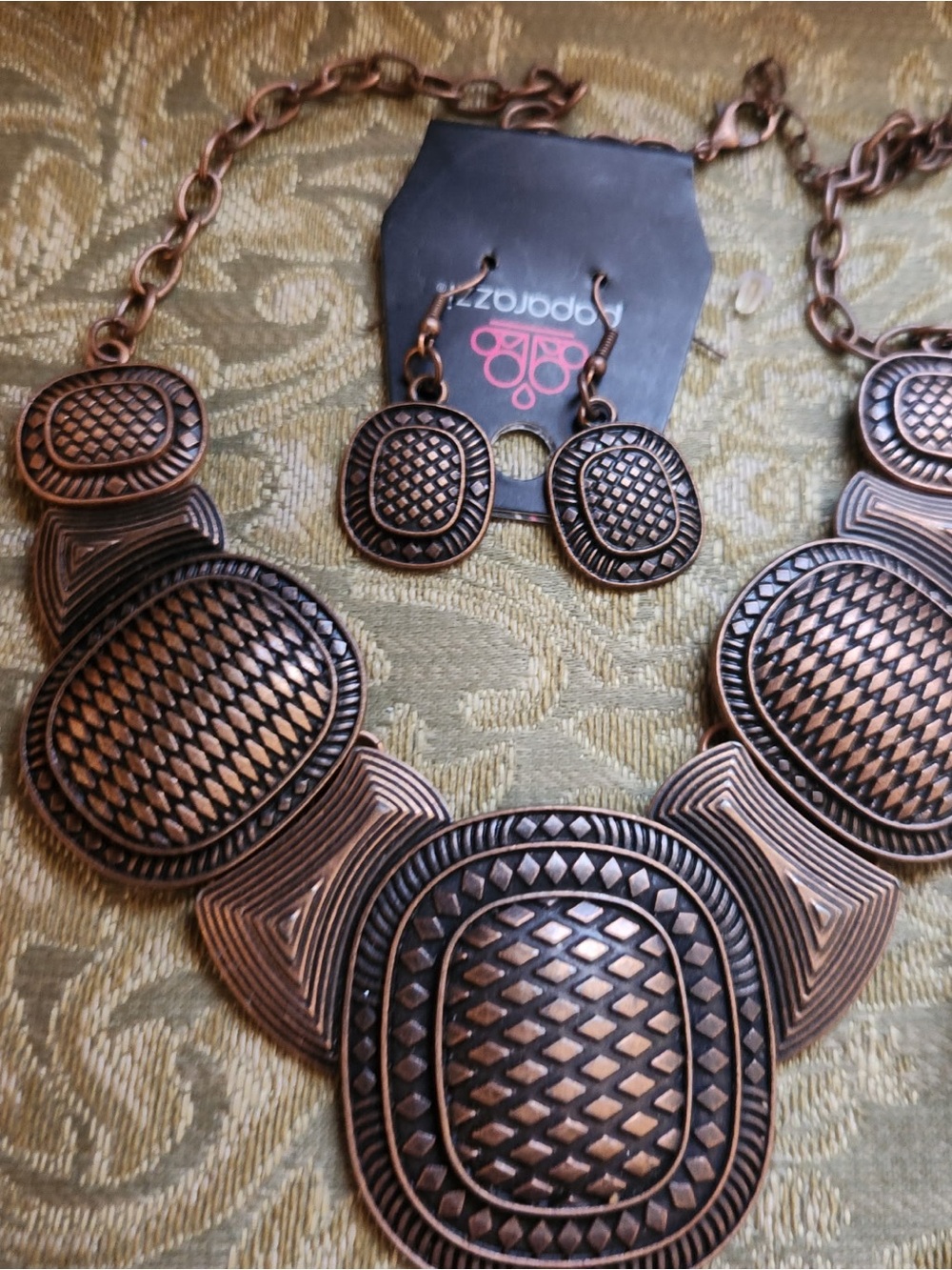 Copper-Tone Statement Necklace & Earring Set